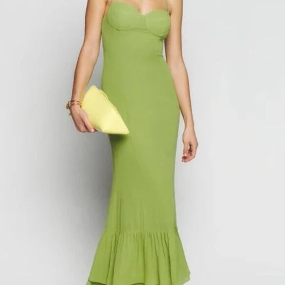 Reformation Petites Fallon Maxi Dress Size 2 Avocado Green - Picture 2 of 7